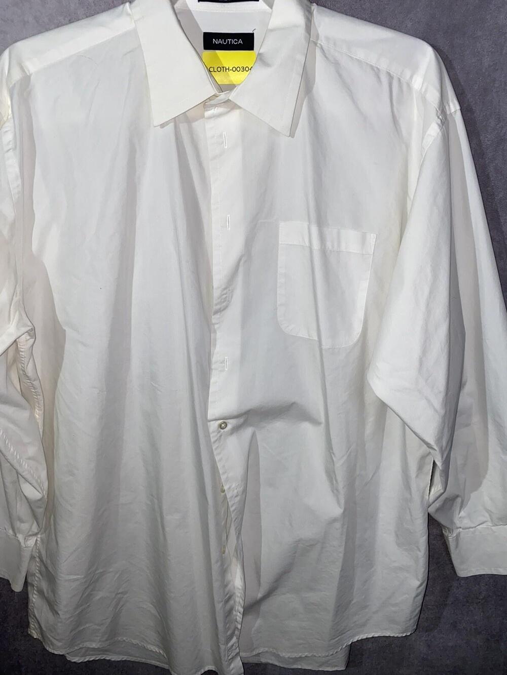 Nautica Shirt Mens 18 34/35 White Classic Fit Long Sleeve Button Down Pocket